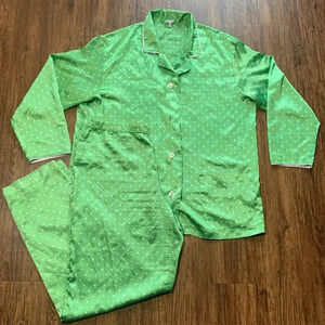 Vintage La Perla Malizia Polka Dot Pajama Set Green & While Size Large US10/12